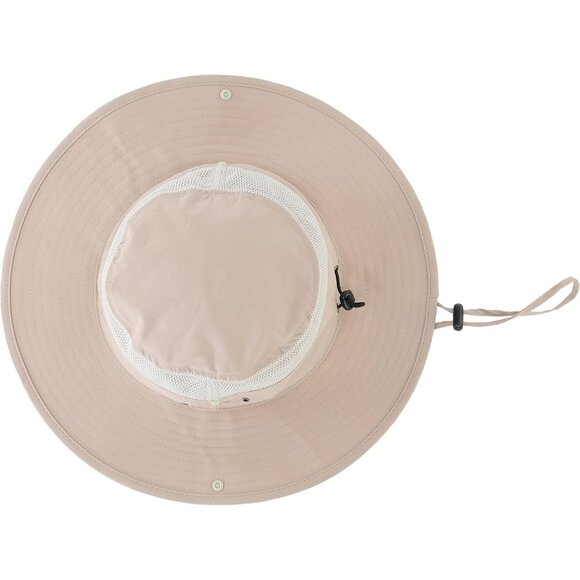 Unisex Light Khaki 100% Polyester Wide Brim Boonie Mesh Chin Strap Bucket Hat - Picture 3 of 6